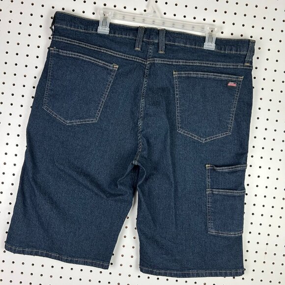 Dickies Wide Leg Denim Blue Jean Shorts Sz 38 Work Wear JNCO‎ Skate Baggy Faded - Picture 2 of 5
